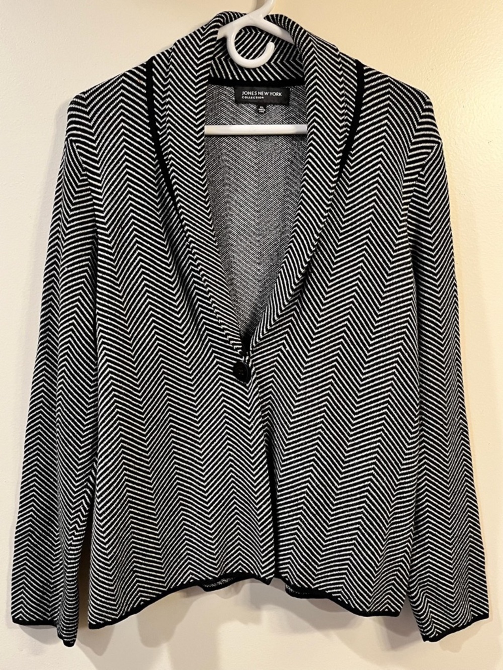 Jones New York Black and White Chevron Printed Casual Knit Blazer - Size XL